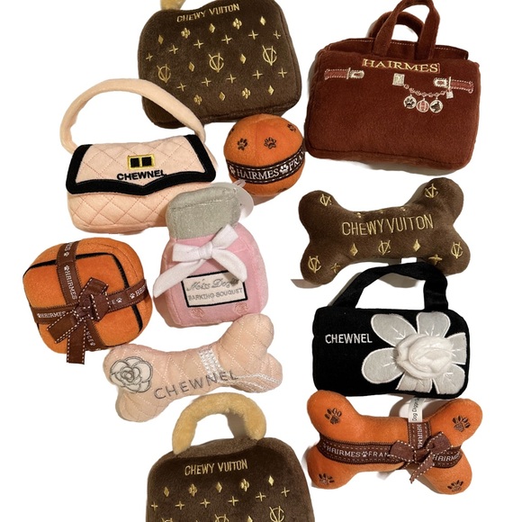 NEW “Hairmes” Ball Plush Designer squeaky Dog Toy. Orange + Brown Logo Ribbon🐾 - Picture 4 of 7